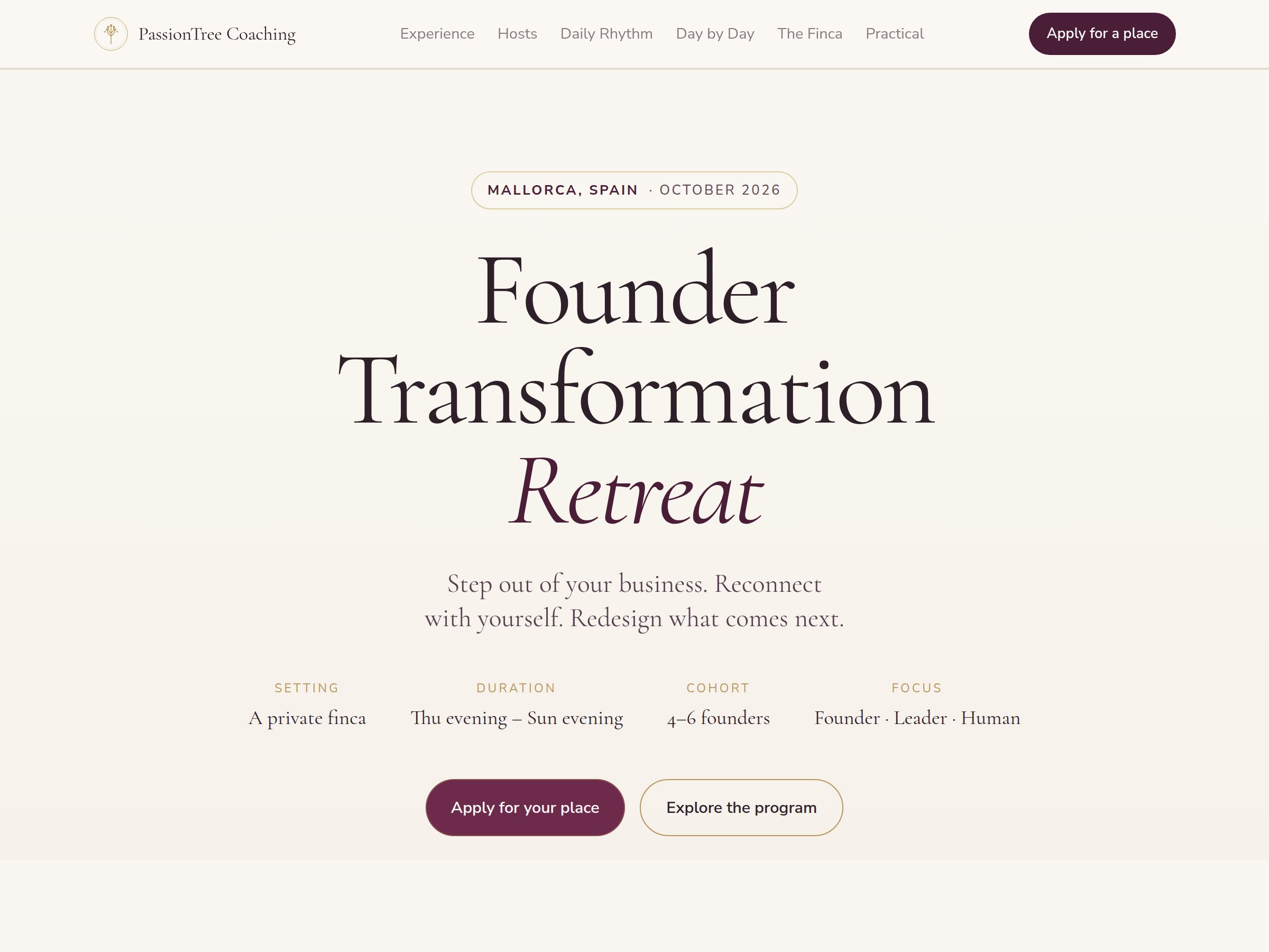PassionTree Coaching – Founder Transformation Retreat